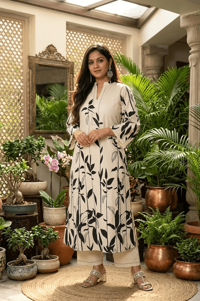 Black Floral Khadi Cotton A-Line Co-ord Set